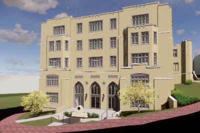 An architect's rendering shows the new entrance to Scott Shipp Hall.